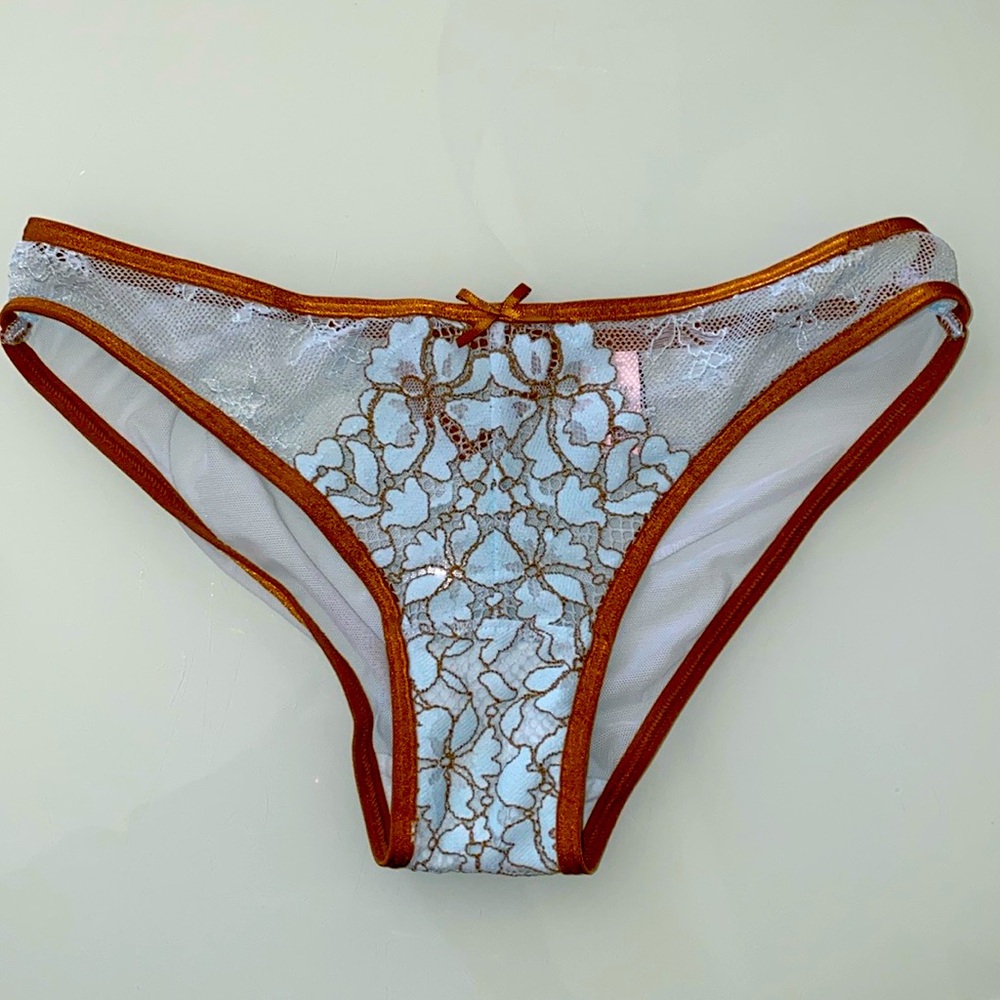 Victoria's Secret Dream Angels Cheekini Panty Blue Copper Lace Mesh XS - Picture 6 of 9